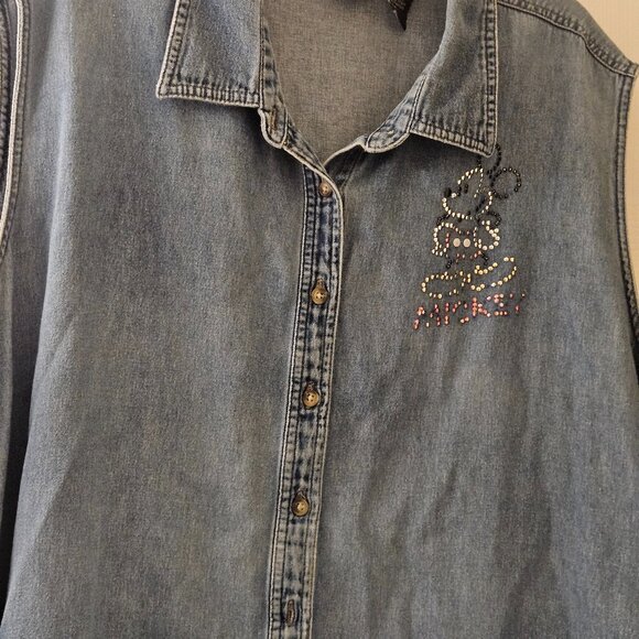 Disney Unlimited Theme Park cotton blue button-up Novelty Mickey Mouse top 26 - Picture 1 of 11